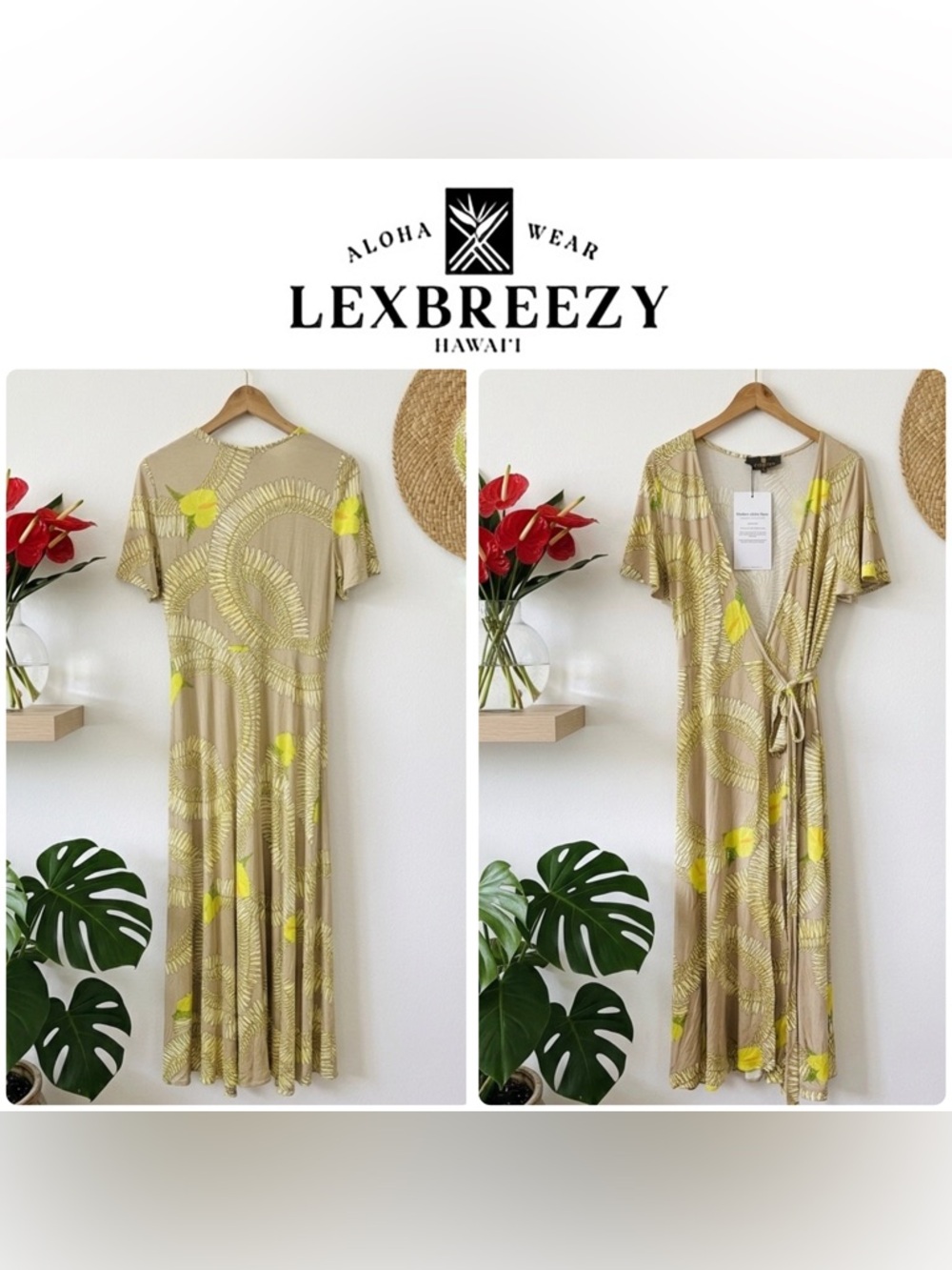 NWT Lexbreezy Hawaii ✨ XL • Wrap Knit Dress • Micronesian Ginger Lei